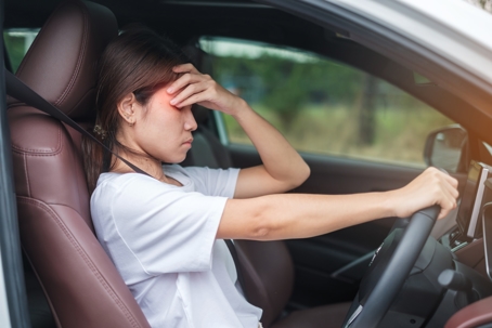 Woman feeling stress and angry during drive car